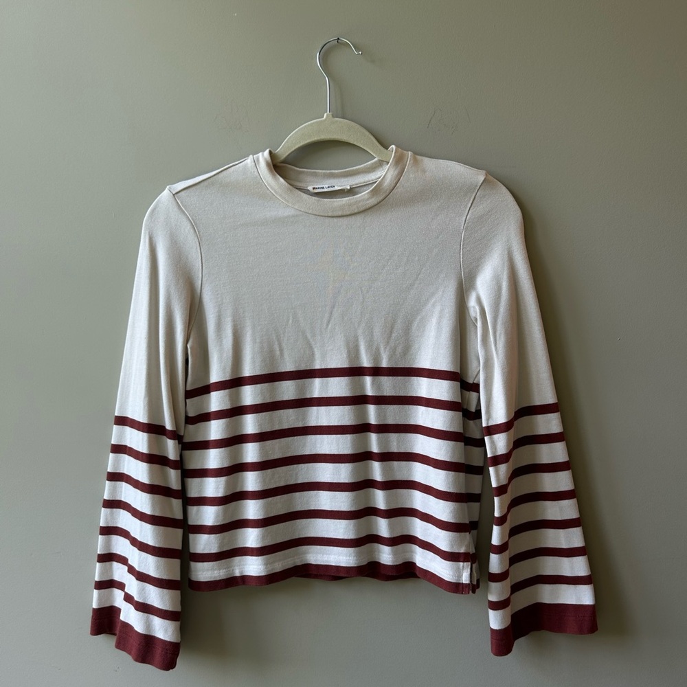 Striped, Flare-Sleeve Long Sleeve Top